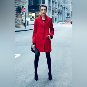 Kristen Blake Wool Long Red Coat Women's Size 16 Button